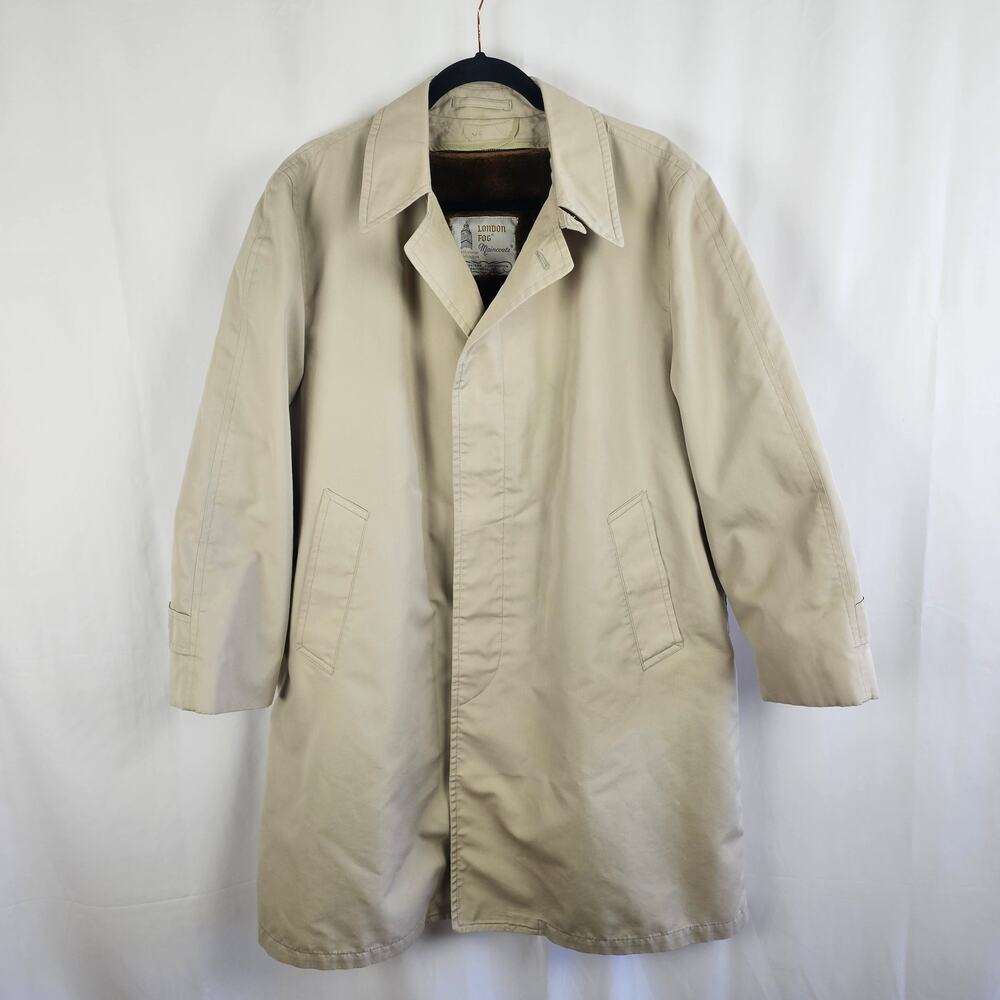 Vintage London Fog Fur Lined Maincoat Trench Coat Tan 1970s Mens 42 Short